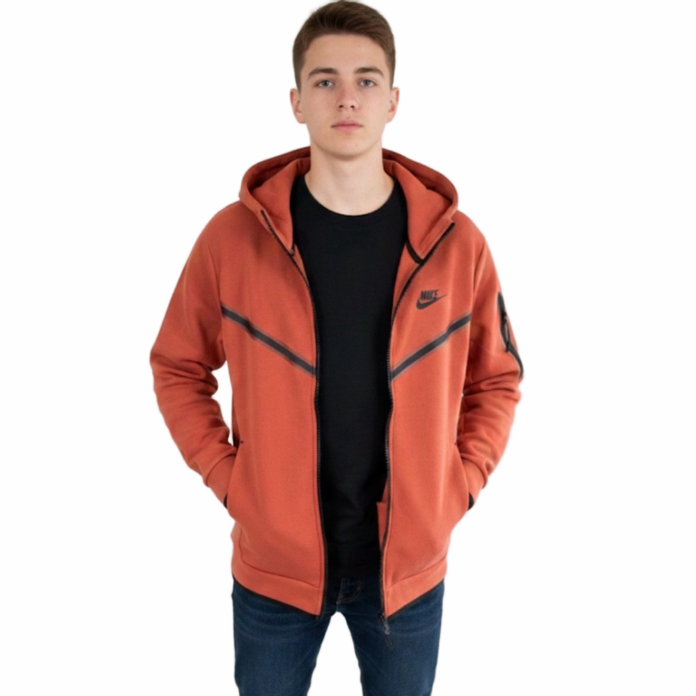 Nike Tech Fleece Red Black Hooded Jacket Coat Zip Up Hoodie Men Small Athletic